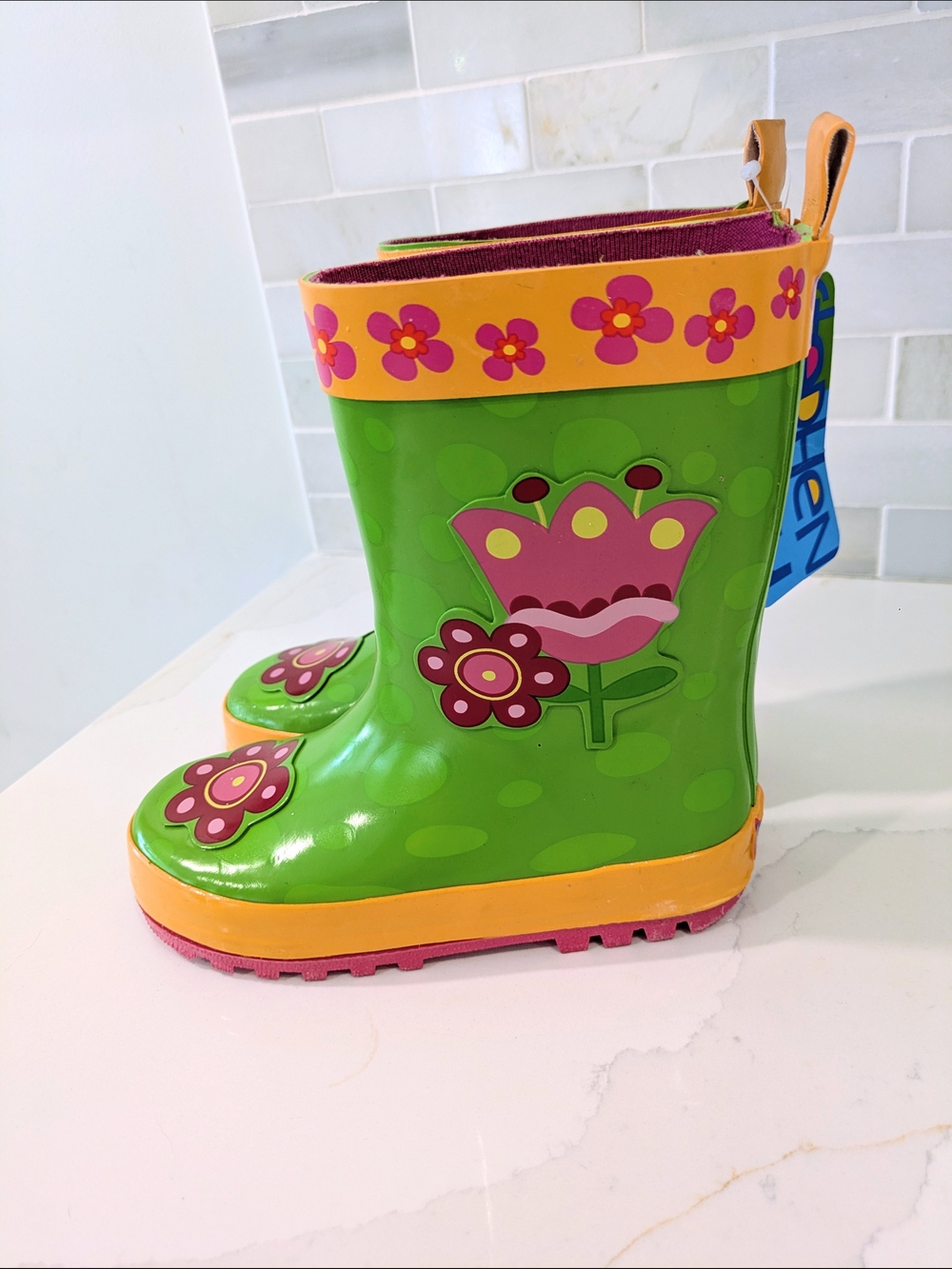 Girls Stephen Joseph Green Floral Rain Boots